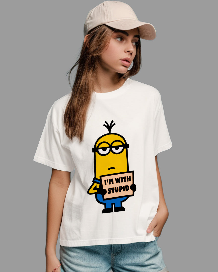 Womens Relaxed Fit TShirt Cartoon Minion Im Stupid