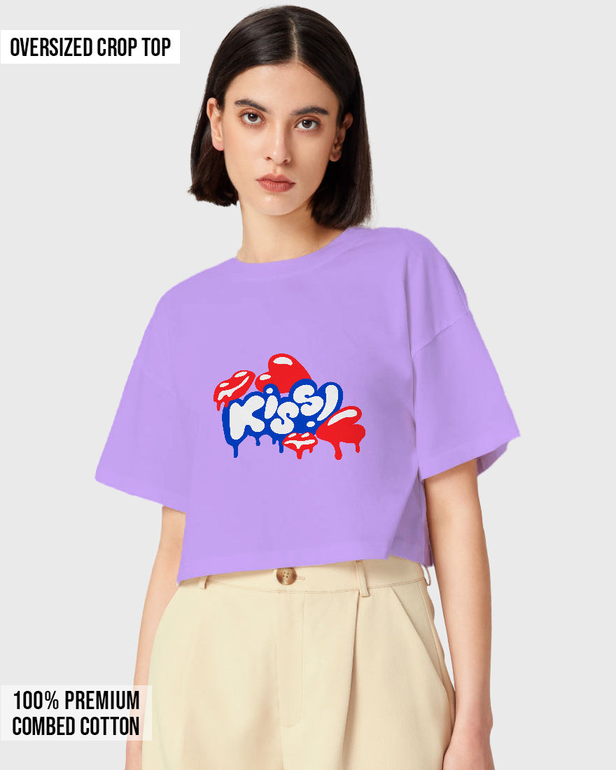 Womens Oversized Cropped TShirt Funky Kiss