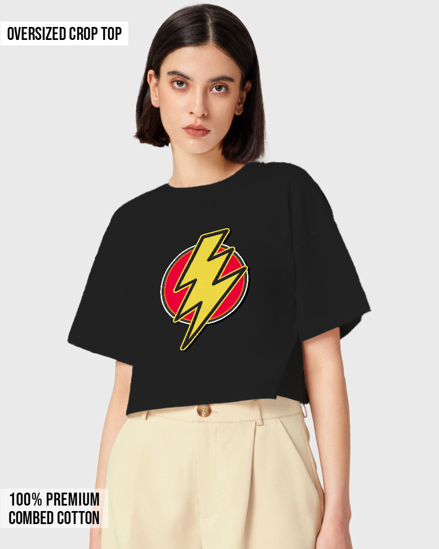 Womens Oversized Cropped TShirt Movies Flash Logo2