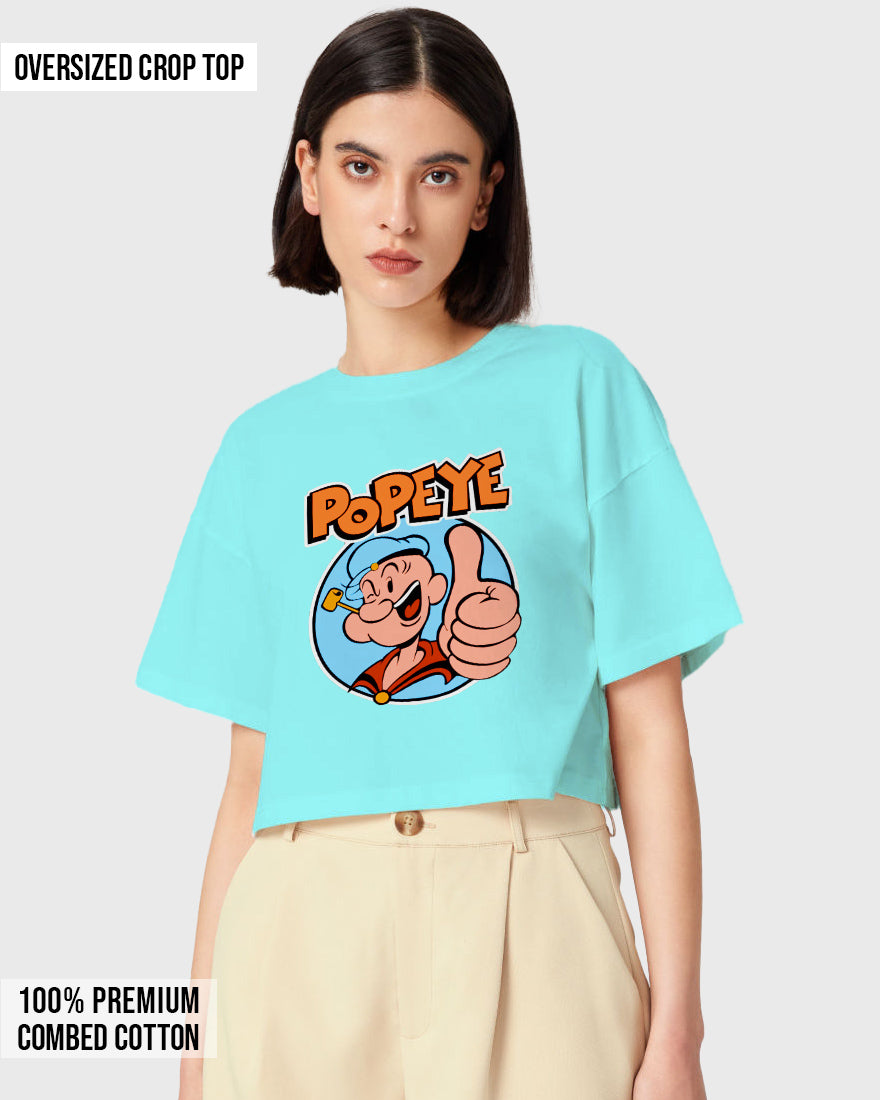 Womens Oversized Cropped TShirt Cartoon Popeye