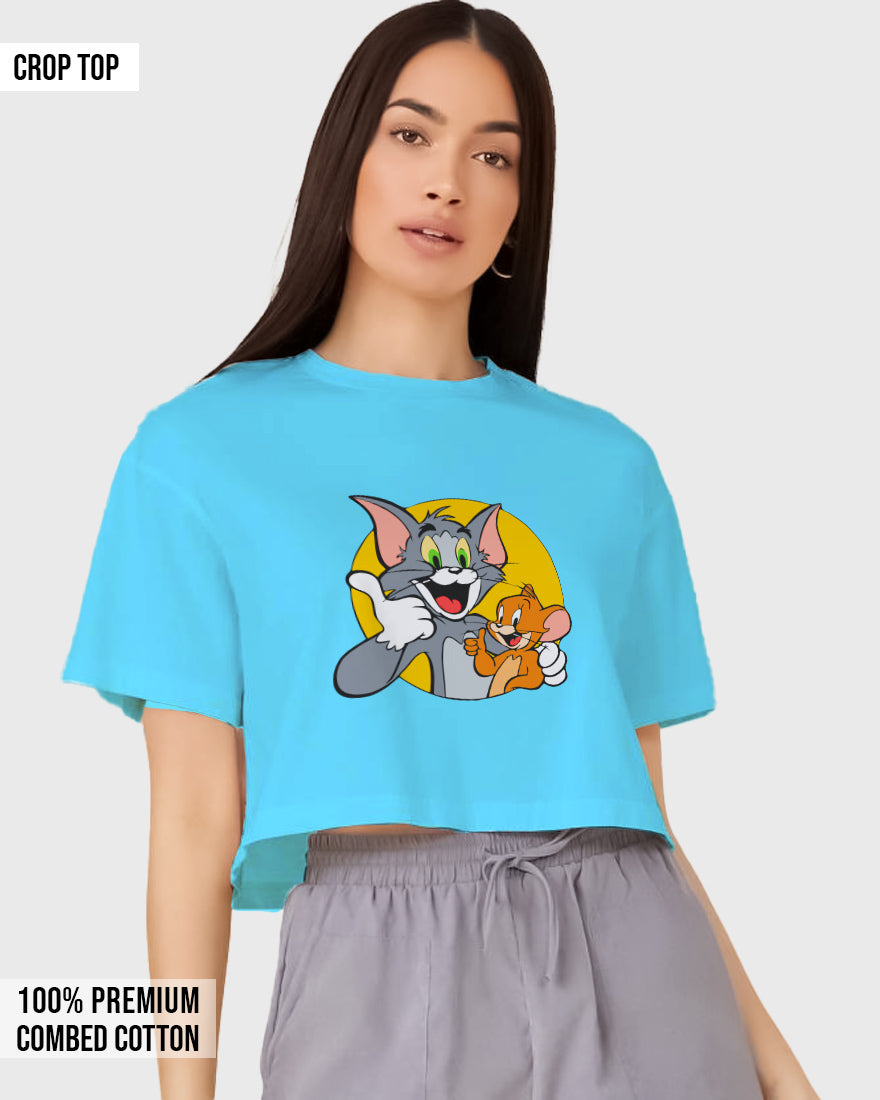 Womens Cropped TShirt Cartoon Tom And Jerry