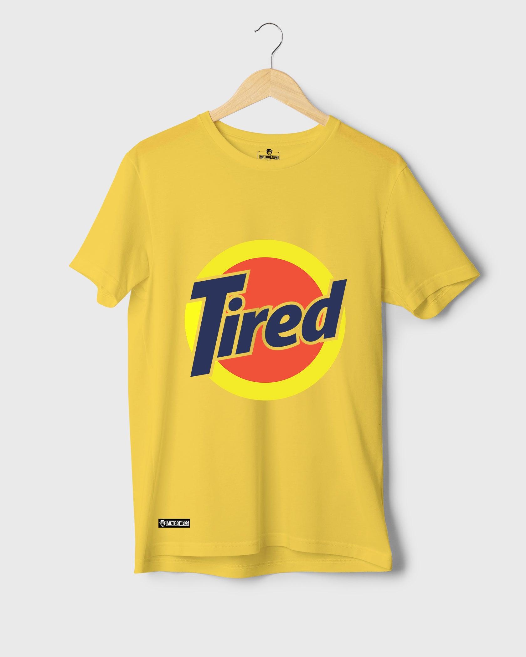 Mens T-Shirt Funky Logo Spoofs Tired - Metro Apes