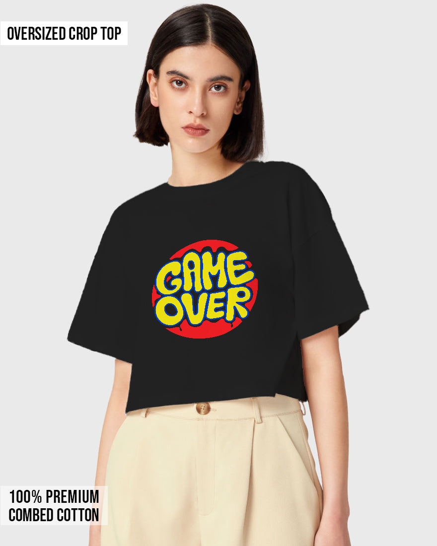 Womens Oversized Cropped TShirt Funky Game Over