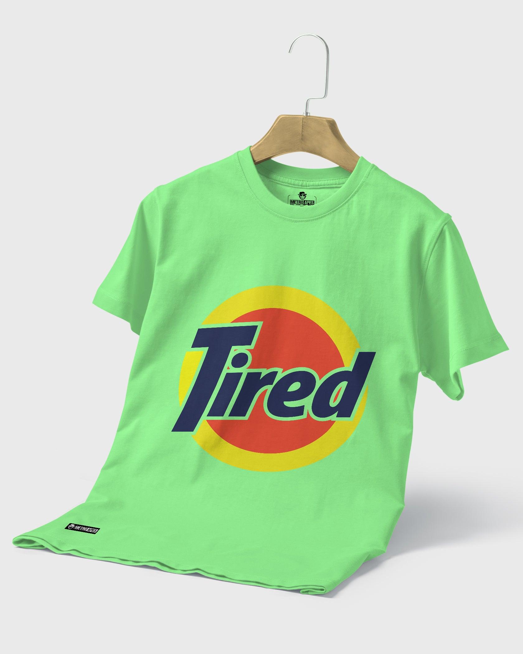 Mens T-Shirt Funky Logo Spoofs Tired - Metro Apes