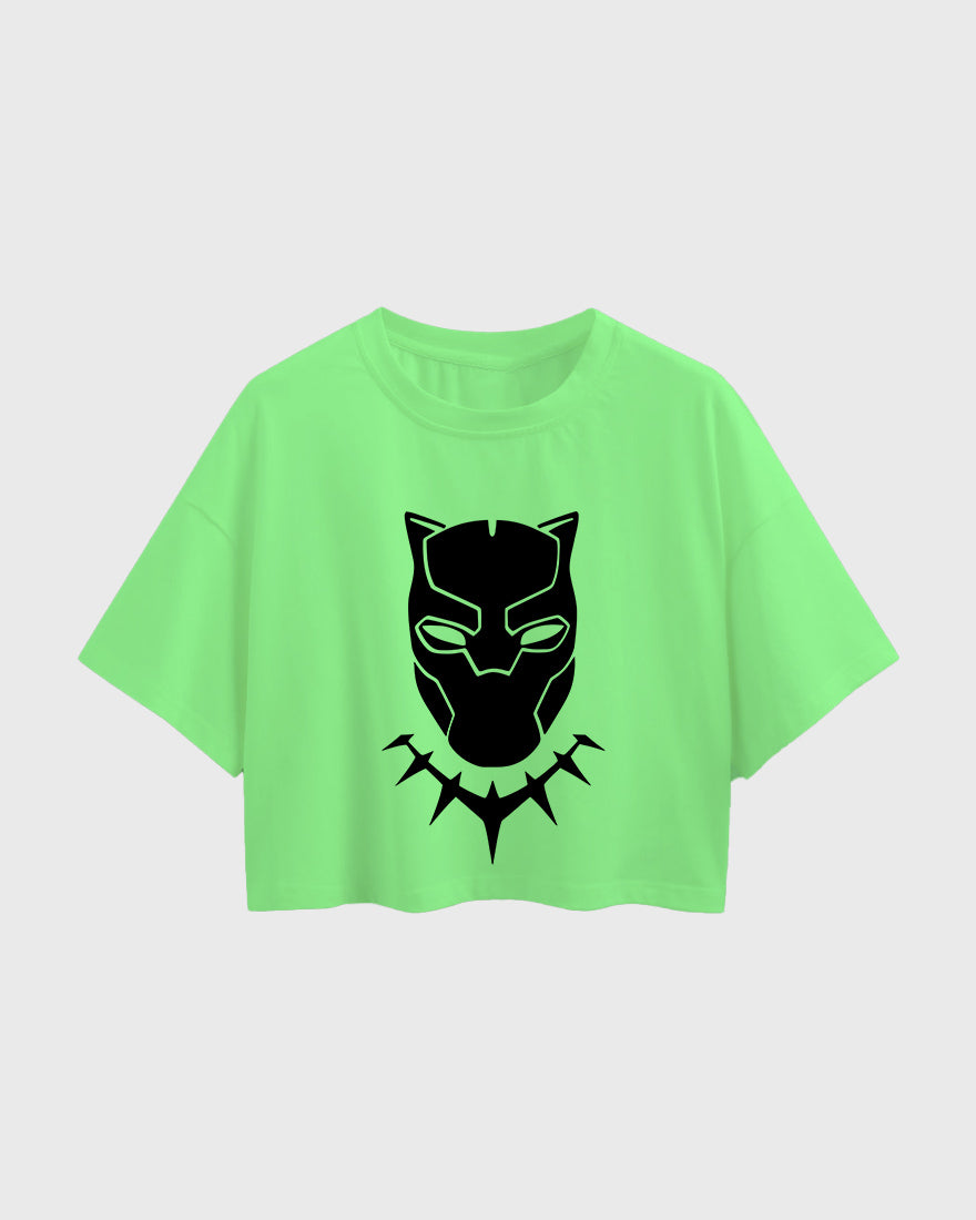 Womens Oversized Cropped TShirt Movies Black Panther Mask