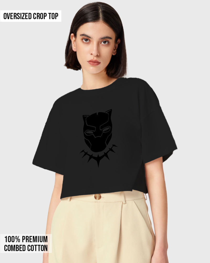 Womens Oversized Cropped TShirt Movies Black Panther Mask