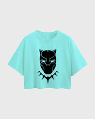 Womens Oversized Cropped TShirt Movies Black Panther Mask