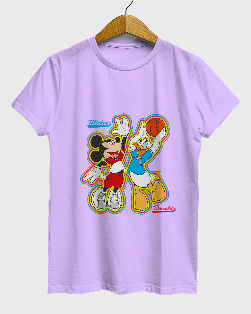 Womens Relaxed Fit TShirt Cartoon Micky & Donald