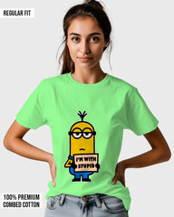 Womens Relaxed Fit TShirt Cartoon Minion Im Stupid