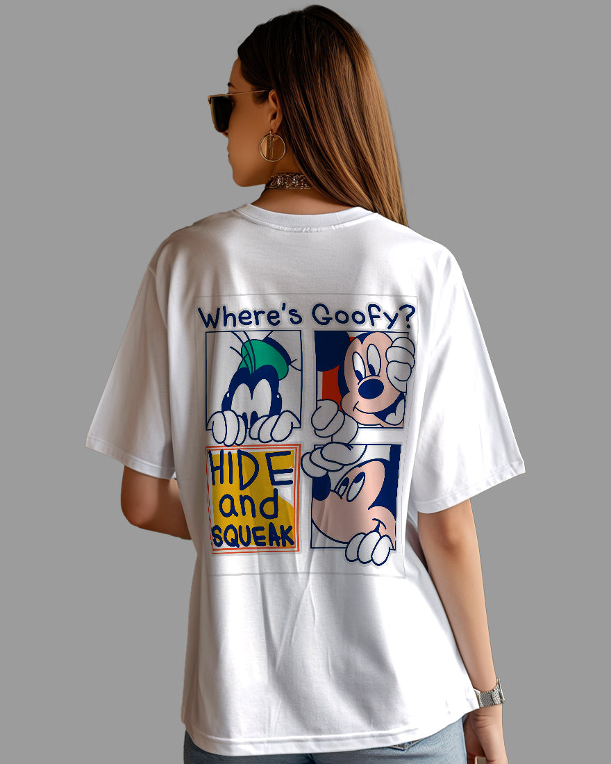 Womens Oversized TShirt Cartoon Mickey Hide & Gqueak