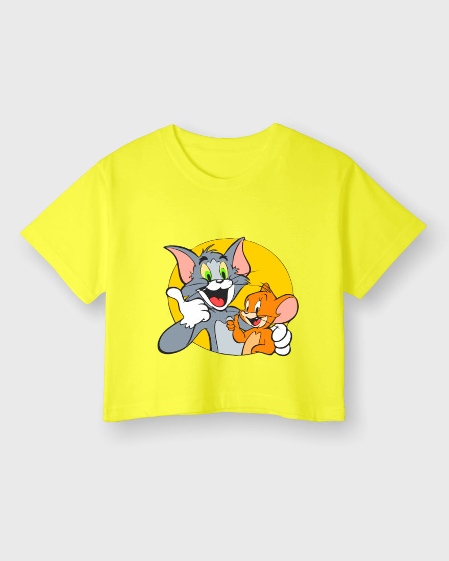 Womens Cropped TShirt Cartoon Tom And Jerry