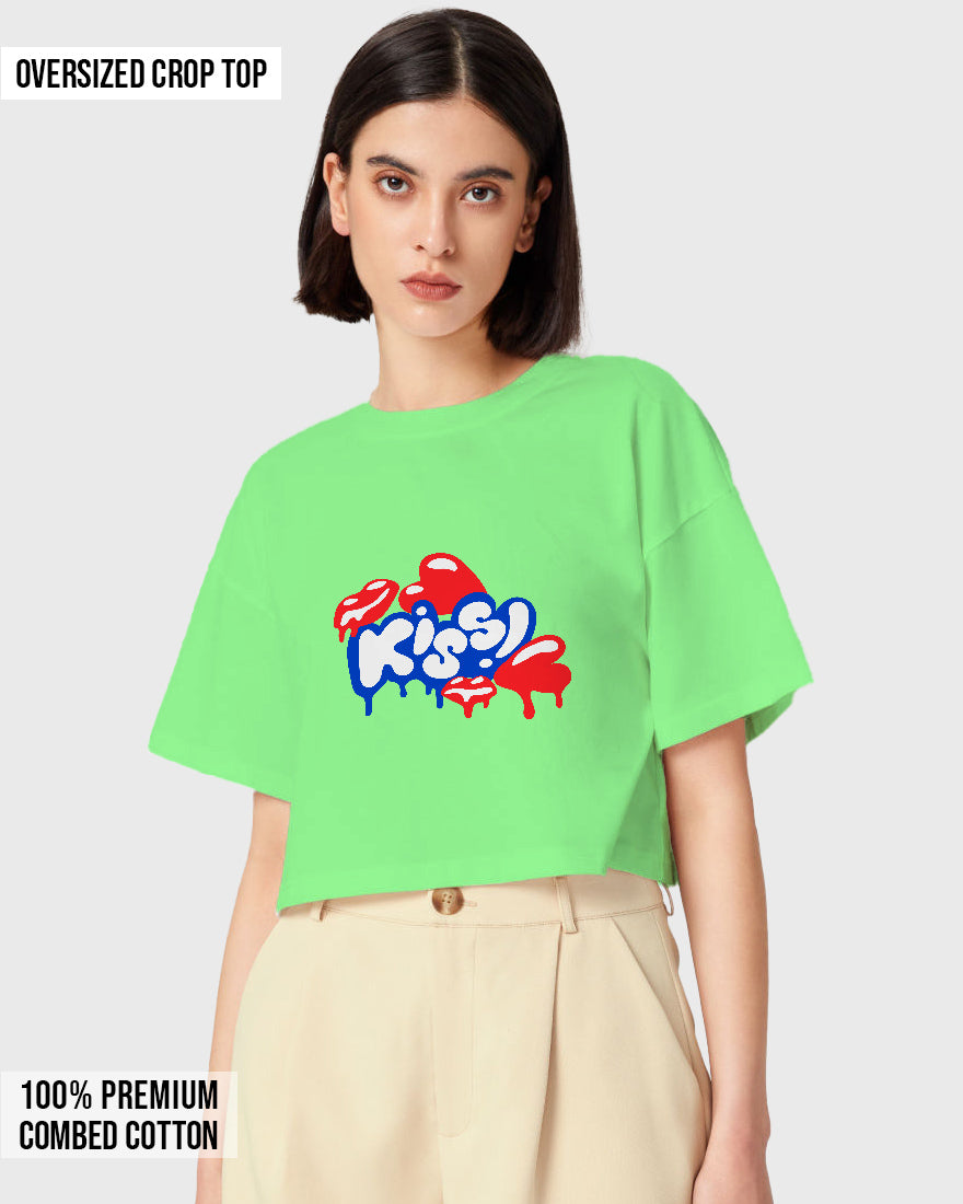 Womens Oversized Cropped TShirt Funky Kiss