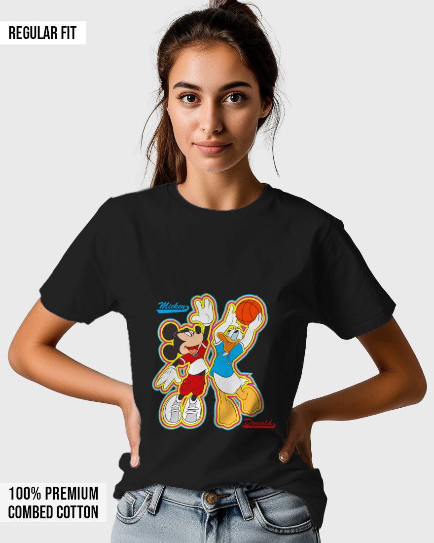 Womens Relaxed Fit TShirt Cartoon Micky & Donald