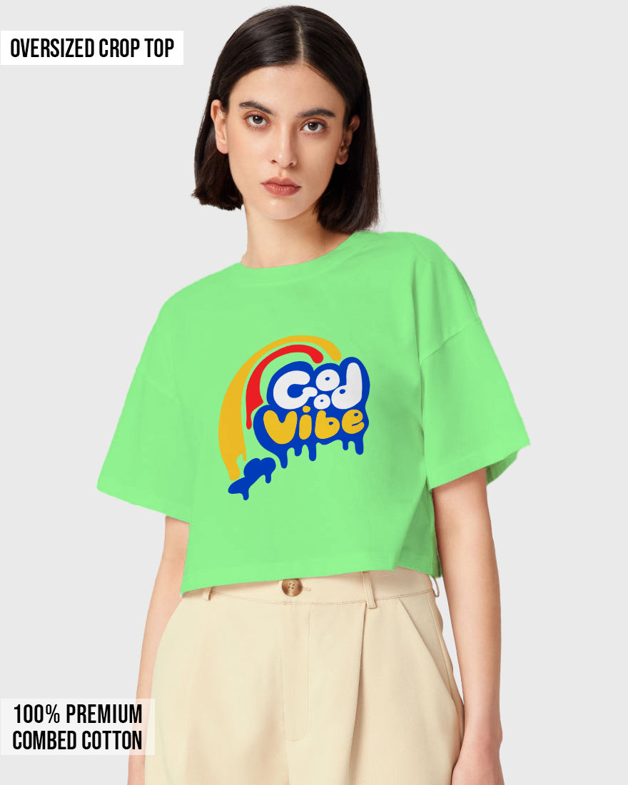 Womens Oversized Cropped TShirt Funky Good Vibes