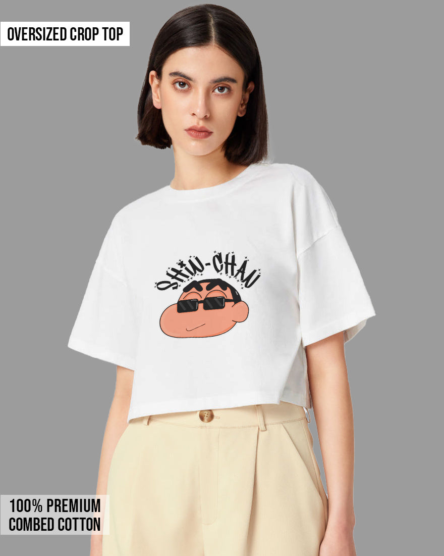 Womens Oversized Cropped TShirt Cartoon Sinchan