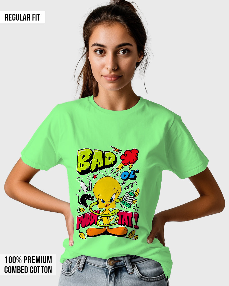 Womens Relaxed Fit TShirt Cartoon Angry Tweety