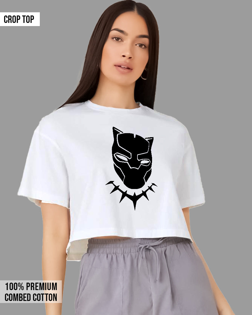 Womens Cropped TShirt Movies Black Panther Mask