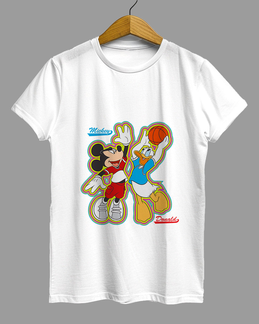 Womens Relaxed Fit TShirt Cartoon Micky & Donald