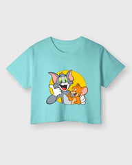 Womens Cropped TShirt Cartoon Tom And Jerry