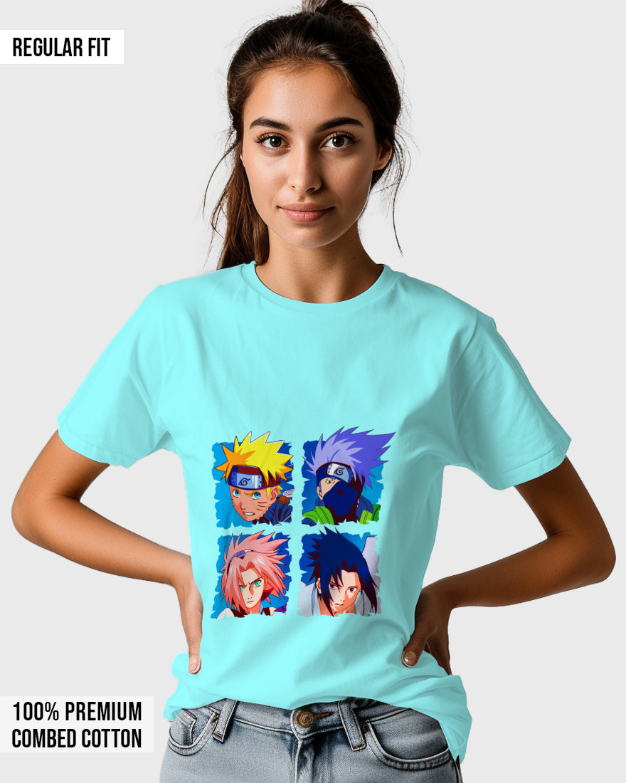 Womens Relaxed Fit TShirt Anime Naruto & Team