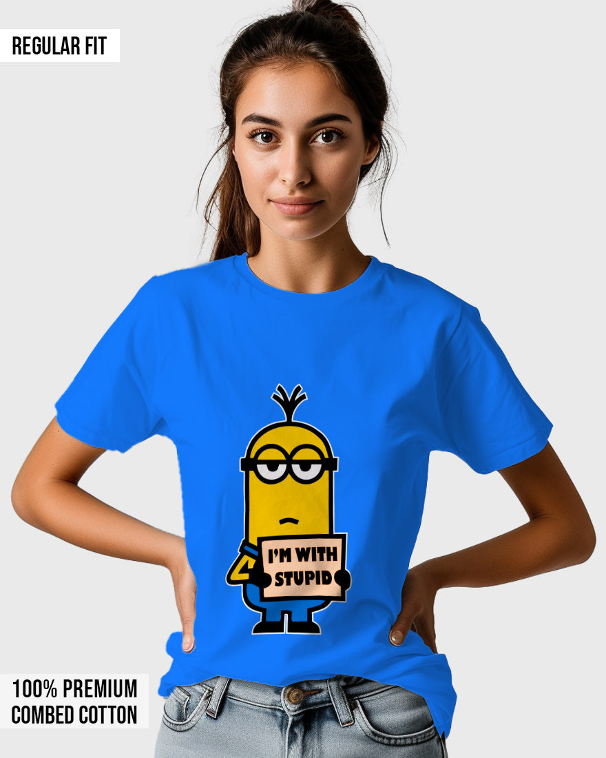 Womens Relaxed Fit TShirt Cartoon Minion Im Stupid