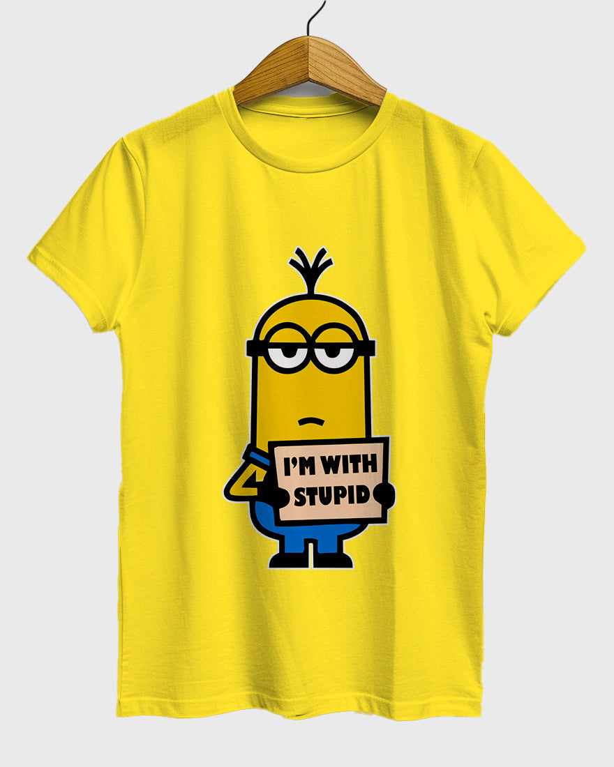 Womens Relaxed Fit TShirt Cartoon Minion Im Stupid