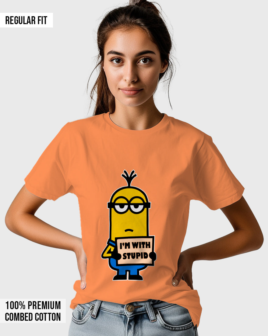 Womens Relaxed Fit TShirt Cartoon Minion Im Stupid