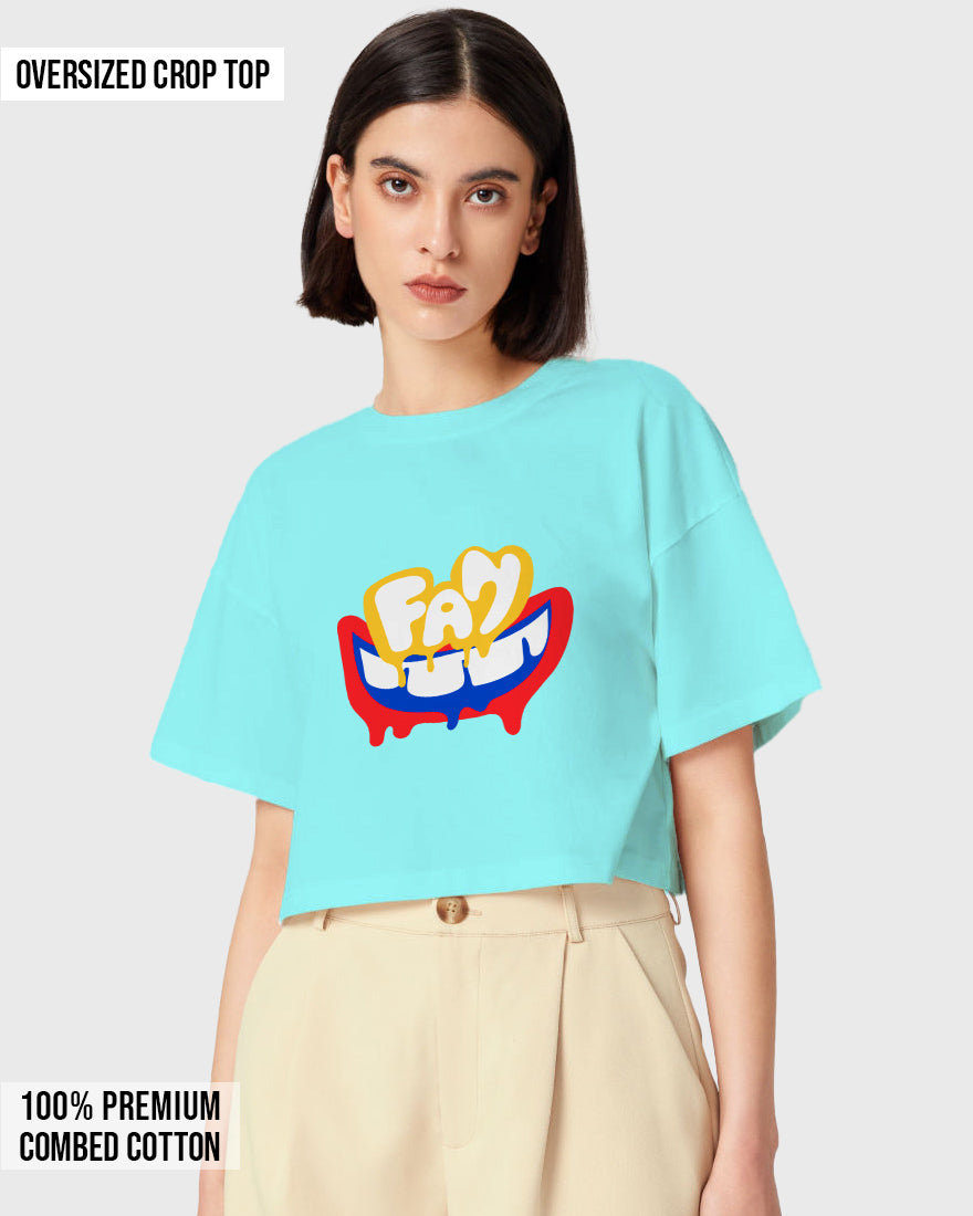 Womens Oversized Cropped TShirt Funky Fan