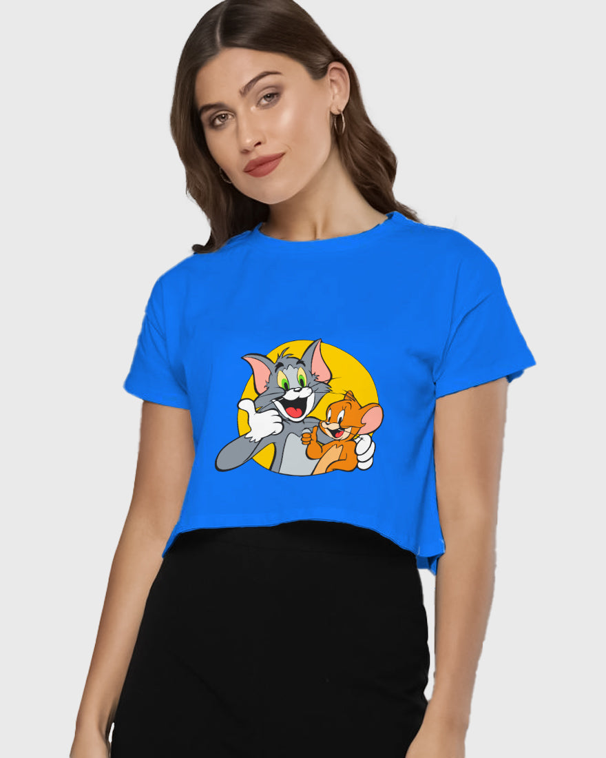 Womens Cropped TShirt Cartoon Tom And Jerry