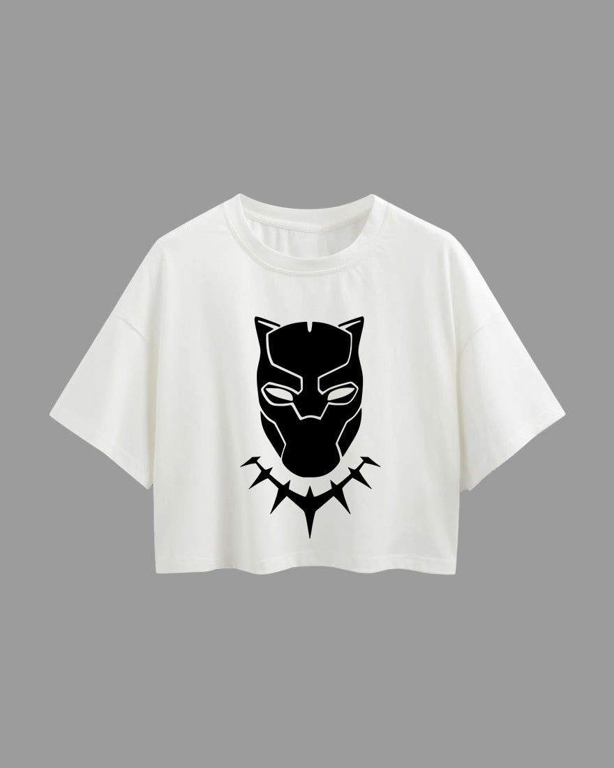 Womens Oversized Cropped TShirt Movies Black Panther Mask