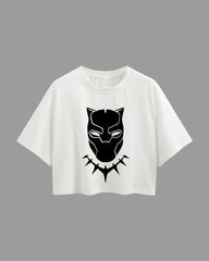 Womens Oversized Cropped TShirt Movies Black Panther Mask