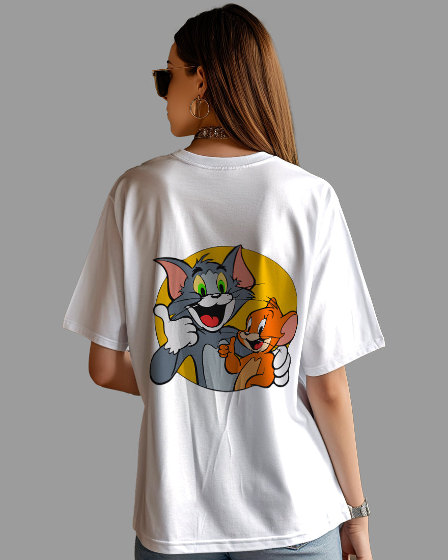 Womens Oversized TShirt Cartoon Tom & Jerry