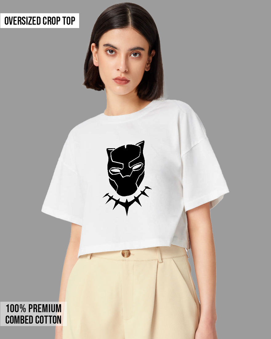 Womens Oversized Cropped TShirt Movies Black Panther Mask