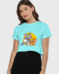 Womens Cropped TShirt Cartoon Tom And Jerry