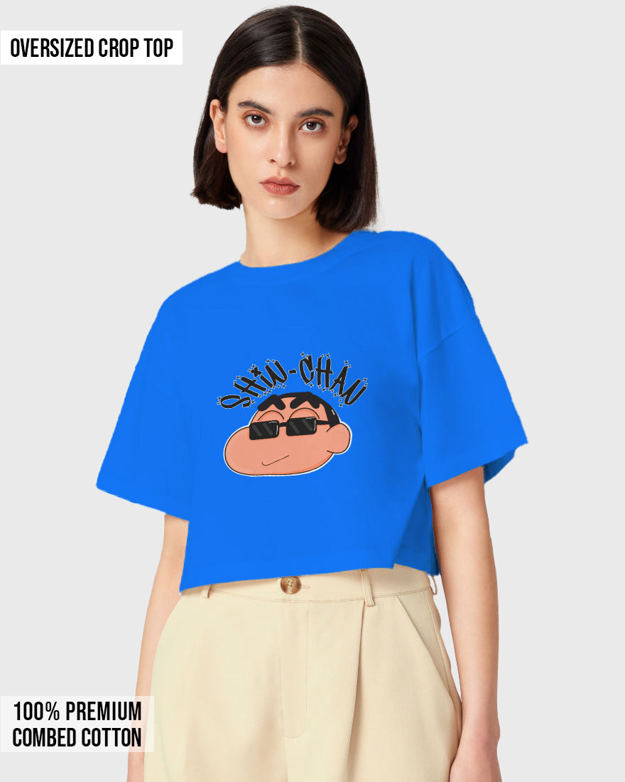 Womens Oversized Cropped TShirt Cartoon Sinchan