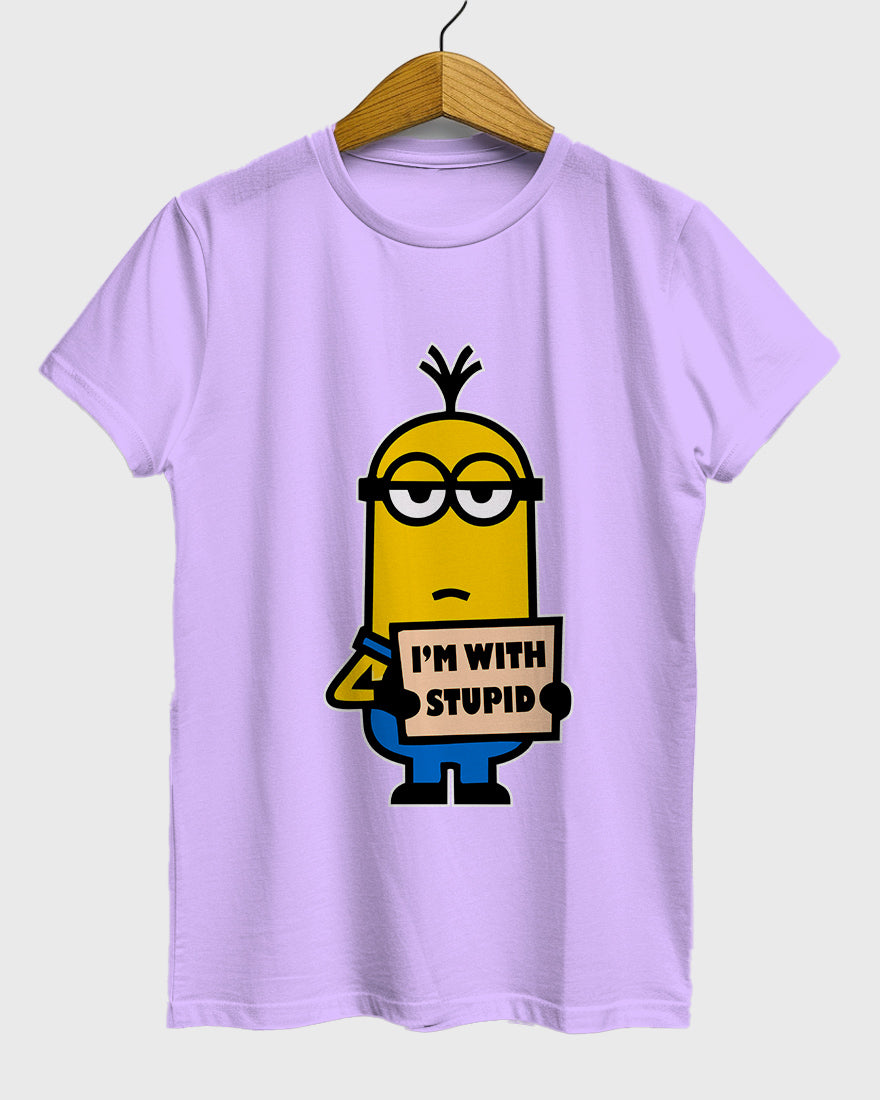 Womens Relaxed Fit TShirt Cartoon Minion Im Stupid