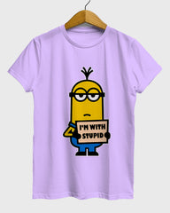 Womens Relaxed Fit TShirt Cartoon Minion Im Stupid