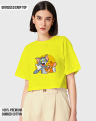 Womens Oversized Cropped TShirt Cartoon Tom And Jerry