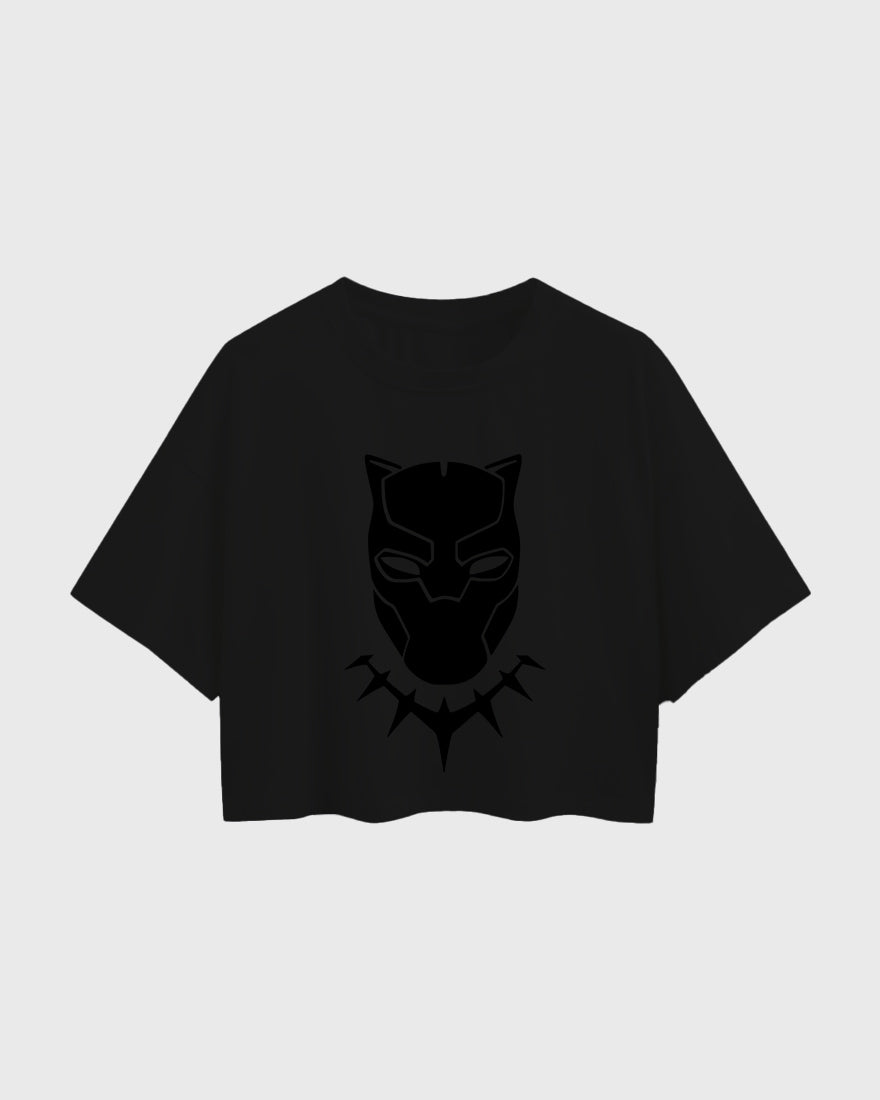 Womens Oversized Cropped TShirt Movies Black Panther Mask