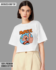 Womens Oversized Cropped TShirt Cartoon Popeye