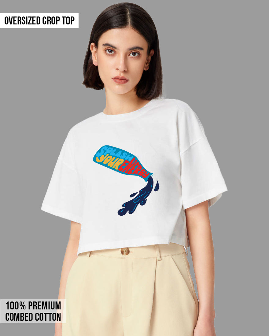 Womens Oversized Cropped TShirt Funky Splash