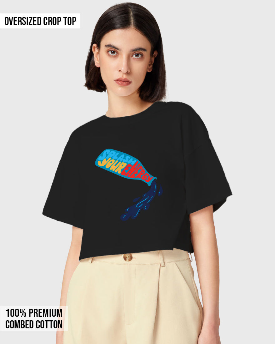 Womens Oversized Cropped TShirt Funky Splash