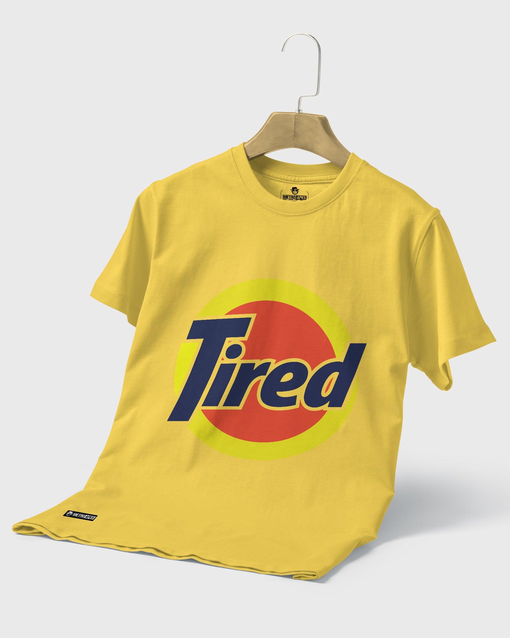 Mens T-Shirt Funky Logo Spoofs Tired - Metro Apes