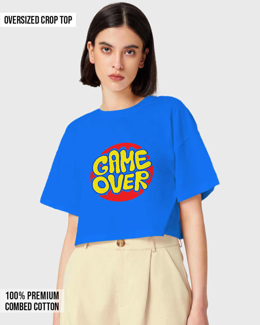 Womens Oversized Cropped TShirt Funky Game Over