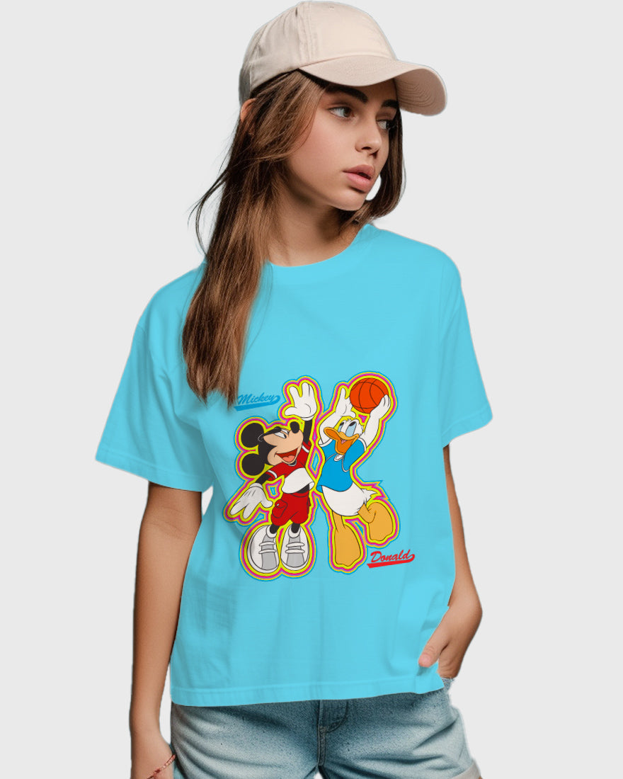 Womens Relaxed Fit TShirt Cartoon Micky & Donald