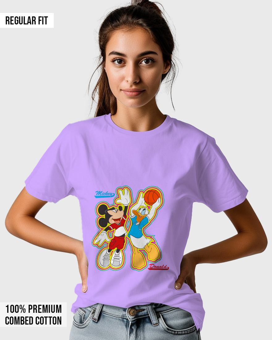 Womens Relaxed Fit TShirt Cartoon Micky & Donald