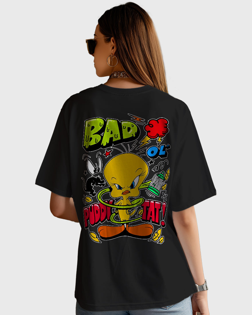 Womens Oversized TShirt Cartoon Angry Tweety