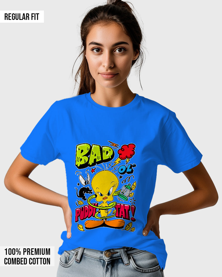 Womens Relaxed Fit TShirt Cartoon Angry Tweety