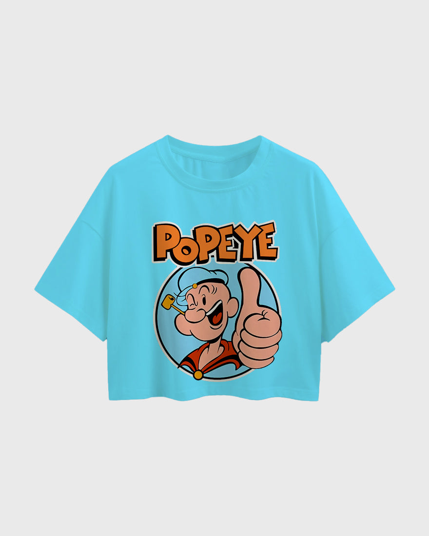 Womens Oversized Cropped TShirt Cartoon Popeye