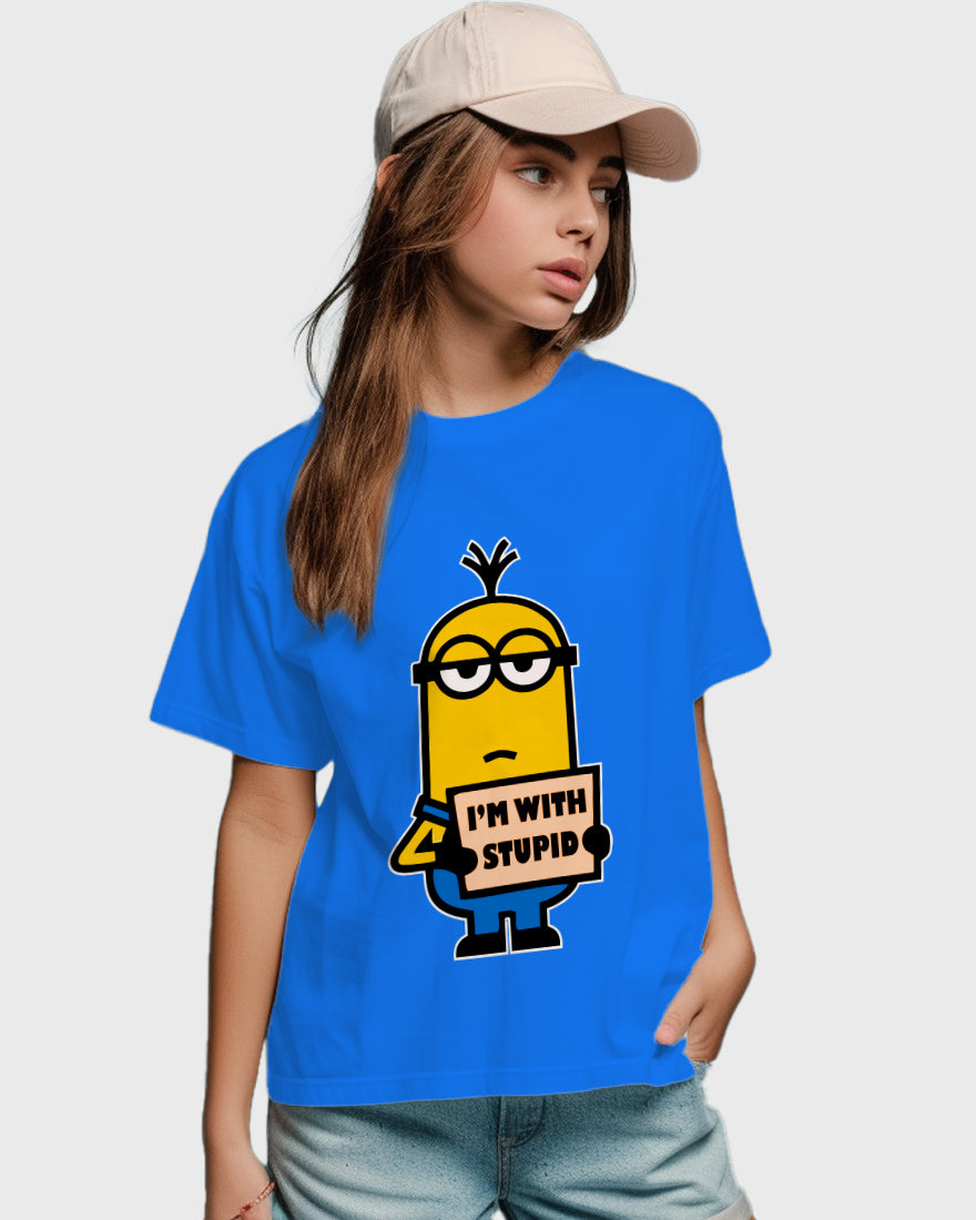 Womens Relaxed Fit TShirt Cartoon Minion Im Stupid